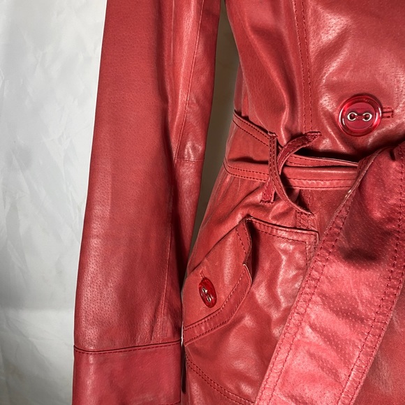 Vero Moda Red Real Leather Trench Coat - Picture 5 of 13